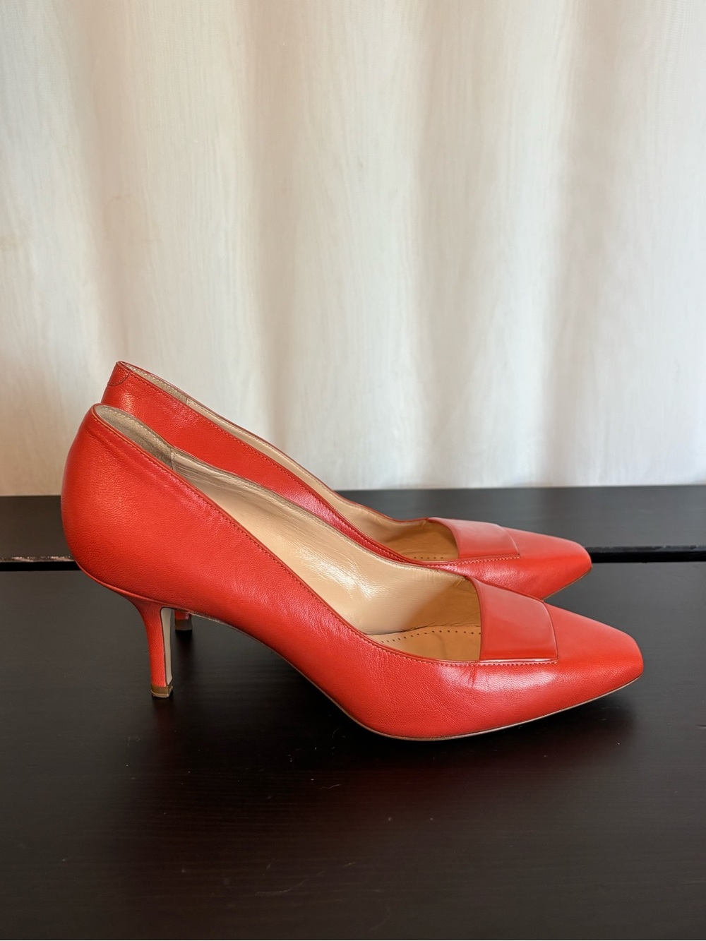 Bally Italy Square Toe Leather Low Heel Pumps Orange Women’s 8 / EU 39